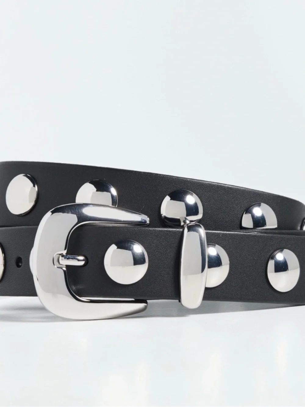 Madewell Black Studded Leather Belt with Silver Hardware - Medium